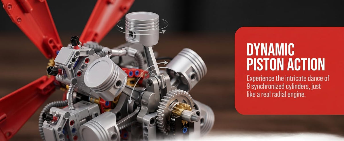 Close-up of the radial engine piston mechanism