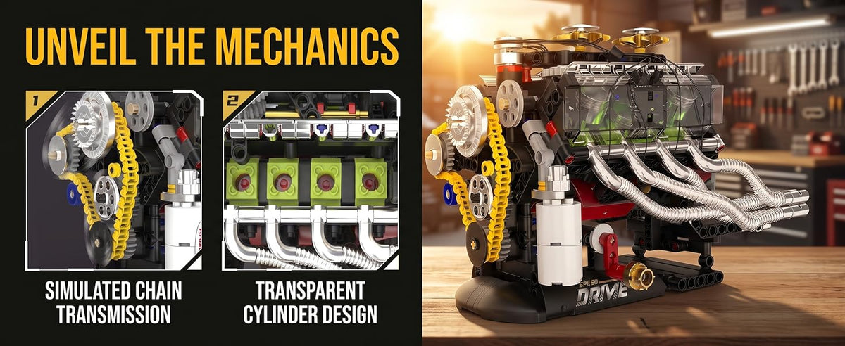 Transparent cylinders and simulated chain transmission details