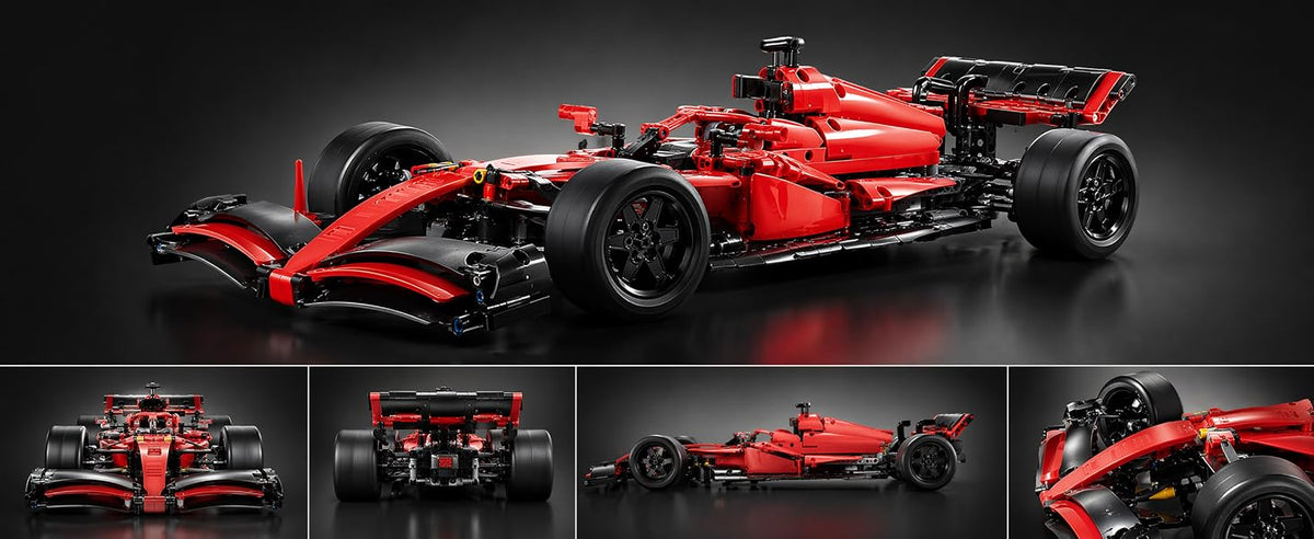 1:10 Red Open-Wheel RC Car Building Kit — 1086 Pieces — body details