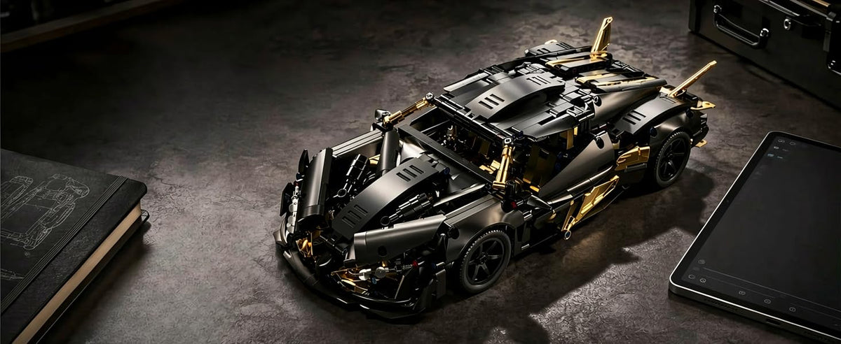 857-Piece Black & Gold RC Supercar Building Kit — finished model display