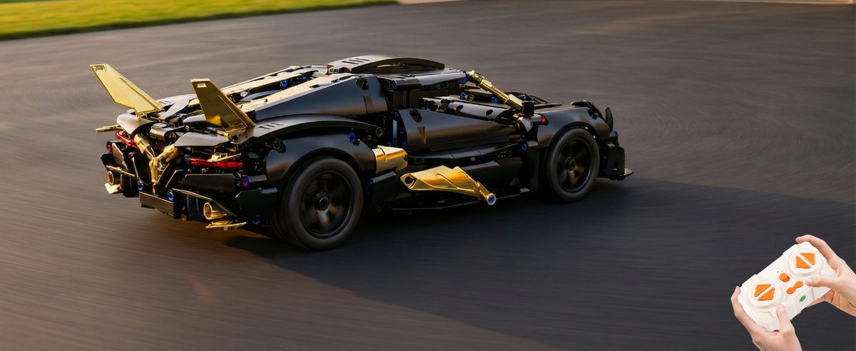 857-Piece Black & Gold RC Supercar Building Kit — remote-control driving