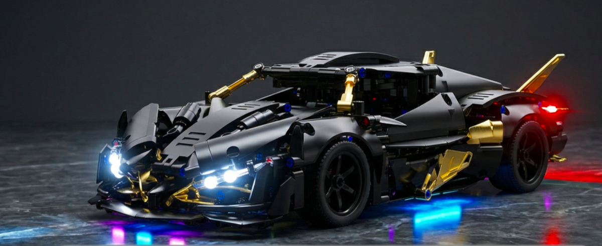 857-Piece Black & Gold RC Supercar Building Kit — LED light display