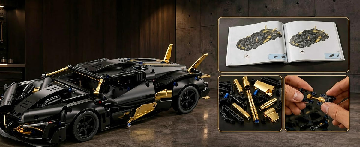 857-Piece Black & Gold RC Supercar Building Kit — assembly and instructions