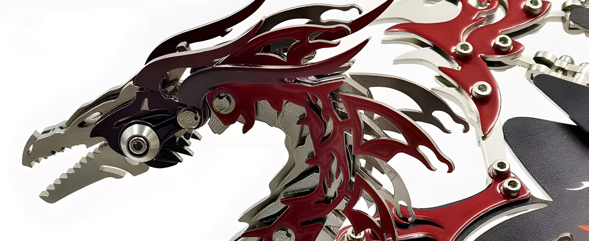 Detailed metal dragon head and layered steel plates