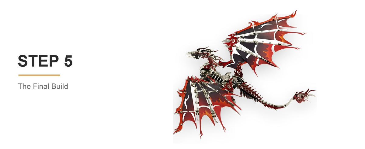 Completed metal dragon with spread wings