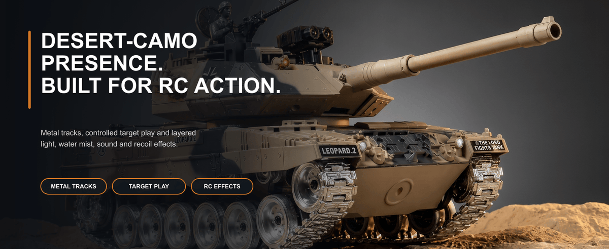 Leopard 2 RC tank in desert camouflage