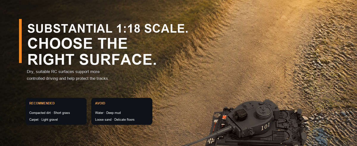 Suitable surfaces for tracked RC driving